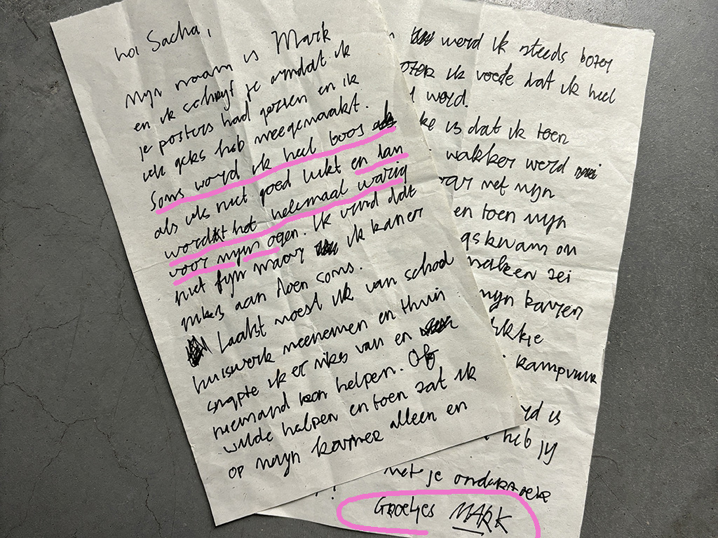 Bewijsmateriaal: Briefje van Mark